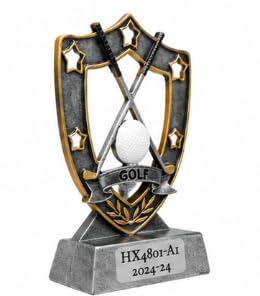 Golf Trophy Resin Award with Engraving Plate, Antiqued Finish