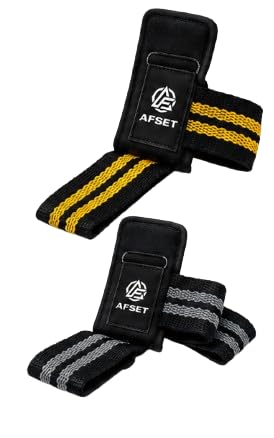AFSET Power Grip Wrist Straps for Weightlifting, Pair black yellow
