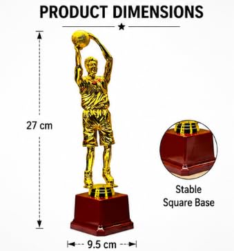 Basketball Trophy Award 27 cm Gold Finish with Wooden Base