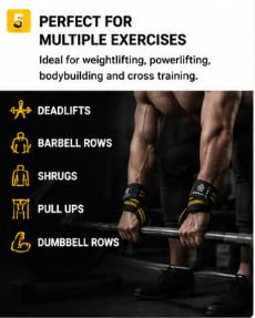 AFSET Power Grip Wrist Straps for Weightlifting, Pair black yellow