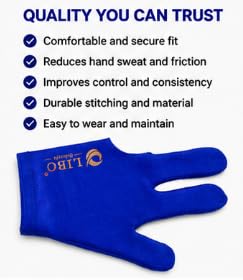 LIBO Billiards Blue 3 Finger Billiard Glove Pack of 12