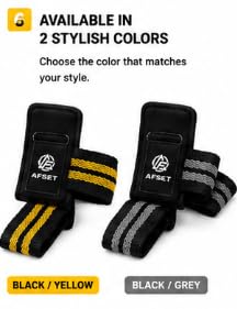 AFSET Power Grip Wrist Straps for Weightlifting, Pair black yellow