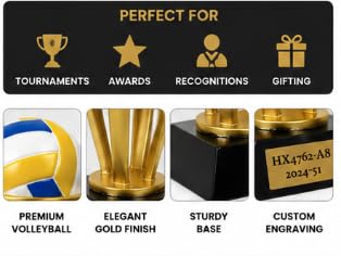 Volleyball Trophy Award with Engraved Base, Gold and Black