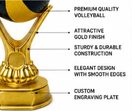 Volleyball Trophy Award, Gold Figurine with Ball on Top