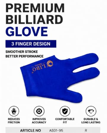 LIBO Billiards Blue 3 Finger Billiard Glove Pack of 12