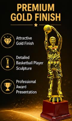 Basketball Trophy Award 27 cm Gold Finish with Wooden Base