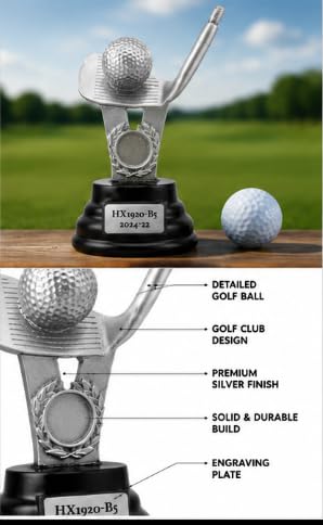 Golf Trophy Award Figurine with Engraved Base, Silver