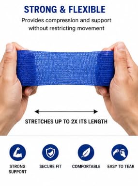 Self Adhesive Cohesive Bandage Wrap 7.5cm x 4.5m, Pack of 12, Breathable Elastic Self Adherent Sports Wrap, Easy Tear Compression Bandage for Training, Fitness & Everyday Use, Assorted Colors