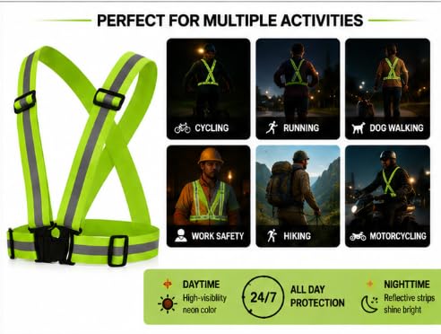 Reflective Safety Vest Harness for Cycling, Hi-Vis Yellow
