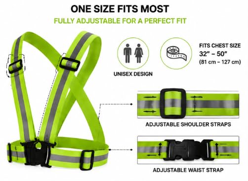 Reflective Safety Vest Harness for Cycling, Hi-Vis Yellow