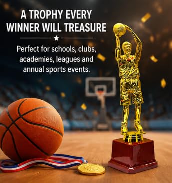 Basketball Trophy Award 27 cm Gold Finish with Wooden Base