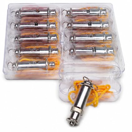 Whistle Loud & Clear Alert, Metal Body with Lanyard, 10 Pcs