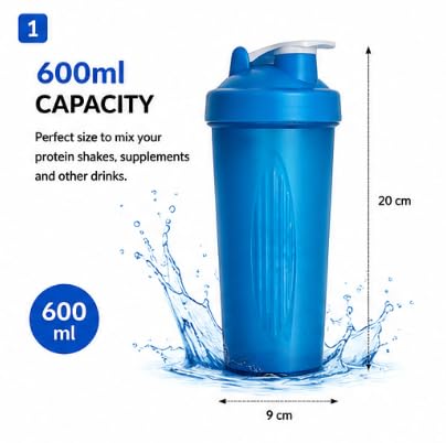 FALAH Shaker Bottle 600ml with Flip-Top Lid BLUE