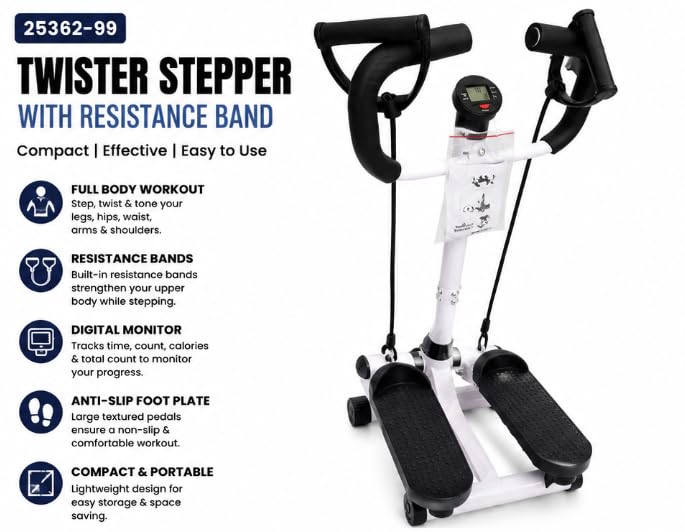 Twister Stepper with Resistance Bands and Digital Monitor