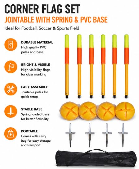 Football Corner Flag Set 150cm Spring Loaded PVC Poles