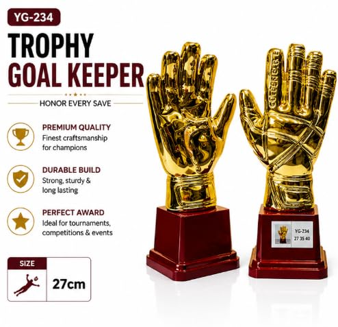 Golden Glove Trophy Award, Gold Finish on Wooden Base