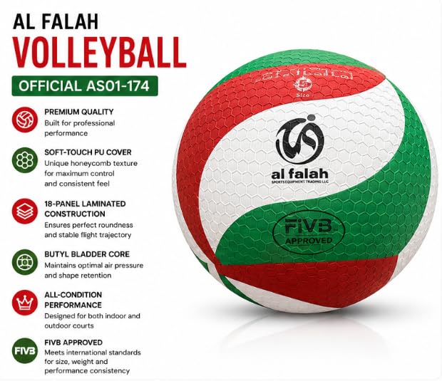 AL FALAH Official Volleyball PU Cover 18-Panel Laminated AS01-174