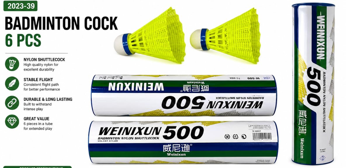 Weinixun 500 Badminton Nylon Shuttlecock, 6 Pcs
