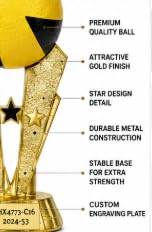 Volleyball Sports Trophy with Gold Finish, 27 cm