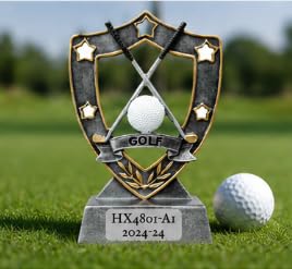 Golf Trophy Resin Award with Engraving Plate, Antiqued Finish