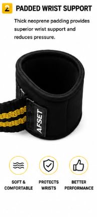 AFSET Power Grip Wrist Straps for Weightlifting, Pair black yellow