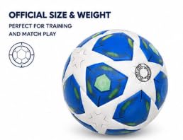 Soccer Ball Size 5, Blue and White, Textured PU Surface
