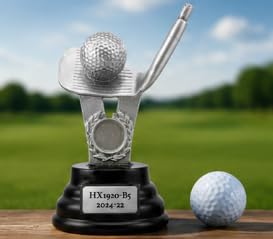 Golf Trophy Award Figurine with Engraved Base, Silver