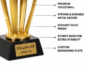 Volleyball Trophy Award with Engraved Base, Gold and Black