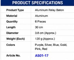 Aluminum Relay Baton Set, 30 cm, 6 Colors, Pack of 6