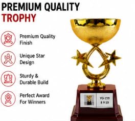 Gold Trophy Cup with Star Design, Pack of 12