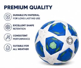Soccer Ball Size 5, Blue and White, Textured PU Surface