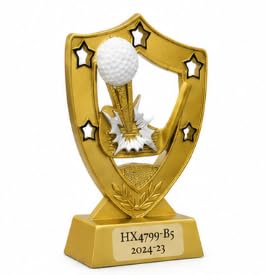 Golf Trophy Award, Gold Shield Shape with Star Accents