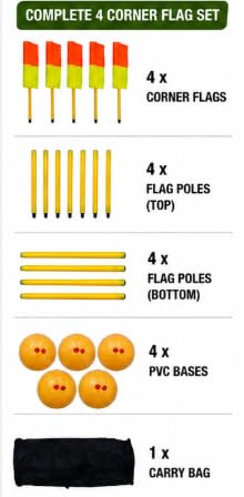 Football Corner Flag Set with PVC Base, 4 High-Visibility Flags