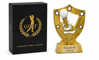 Golf Trophy Award, Gold Shield Shape with Star Accents