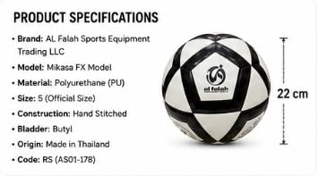Al Falah Size 5 Football Mikasa FX Model Black & White