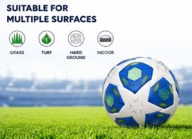 Soccer Ball Size 5, Blue and White, Textured PU Surface
