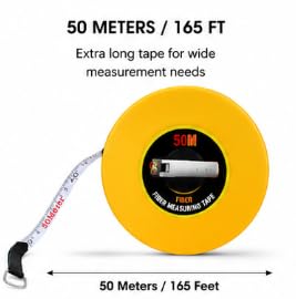 Fiber Measuring Tape, 50M/165FT, Classic Yellow