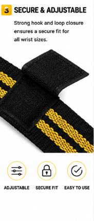 AFSET Power Grip Wrist Straps for Weightlifting, Pair black yellow