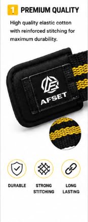 AFSET Power Grip Wrist Straps for Weightlifting, Pair black yellow