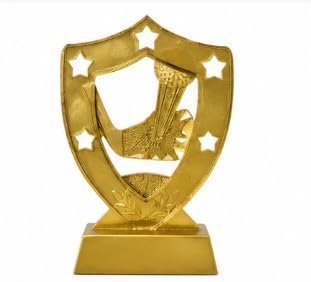 Golf Trophy Award, Gold Shield Shape with Star Accents