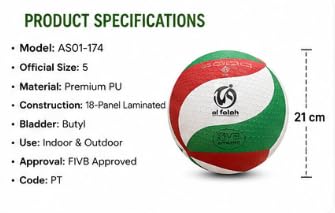 AL FALAH Official Volleyball PU Cover 18-Panel Laminated AS01-174