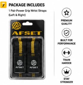 AFSET Power Grip Wrist Straps for Weightlifting, Pair black yellow