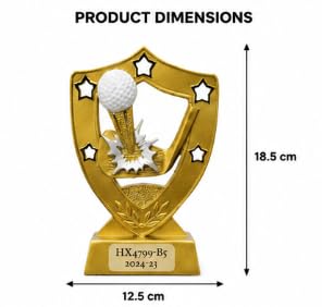Golf Trophy Award, Gold Shield Shape with Star Accents