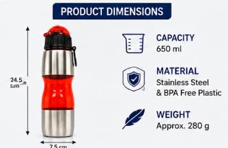 Sports Water Bottle Pack of 6 Stainless Steel & BPA Free