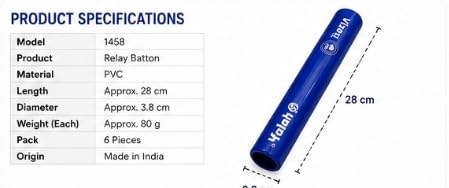 Vixen PVC Relay Batons Pack of 6 Multicolor, 28 cm