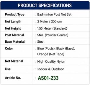 LYNEX Badminton Post Net Set, 3 Meter, Steel Posts with Carry Bag