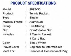Venixun Sports Tennis Racket with Carry Bag, Blue
