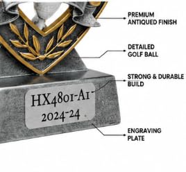 Golf Trophy Resin Award with Engraving Plate, Antiqued Finish