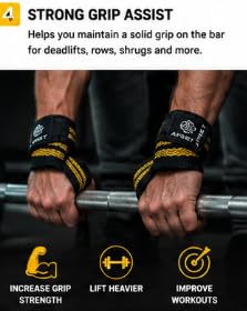 AFSET Power Grip Wrist Straps for Weightlifting, Pair black yellow