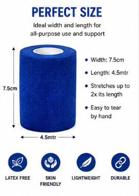 Self Adhesive Cohesive Bandage Wrap 7.5cm x 4.5m, Pack of 12, Breathable Elastic Self Adherent Sports Wrap, Easy Tear Compression Bandage for Training, Fitness & Everyday Use, Assorted Colors